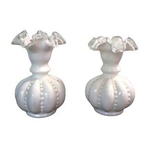 Vintage Fenton Silver Crest Vases Footed Milk Glass 6 1/4" Tall
